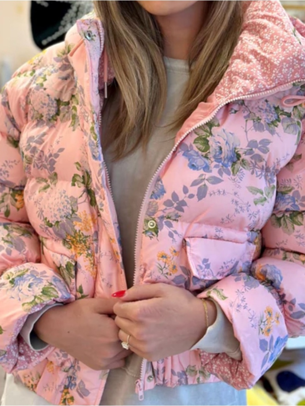 TCEC Floral Quilted Pink Puffer Jacket - Women's